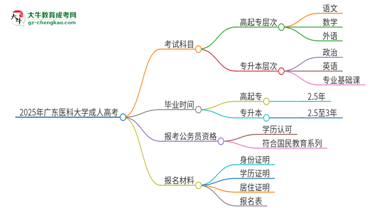 2025年廣東醫(yī)科大學(xué)成人高考入學(xué)考試考幾科?思維導(dǎo)圖