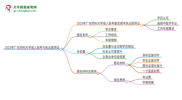 2025年廣東藥科大學(xué)的成人高考學(xué)歷能報(bào)考執(zhí)業(yè)醫(yī)師證嗎？思維導(dǎo)圖