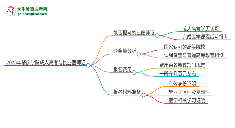 2025年肇慶學(xué)院的成人高考學(xué)歷能報(bào)考執(zhí)業(yè)醫(yī)師證嗎？思維導(dǎo)圖