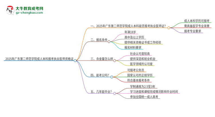 2025年廣東第二師范學(xué)院成人本科可否報(bào)考執(zhí)業(yè)醫(yī)師資格證？思維導(dǎo)圖