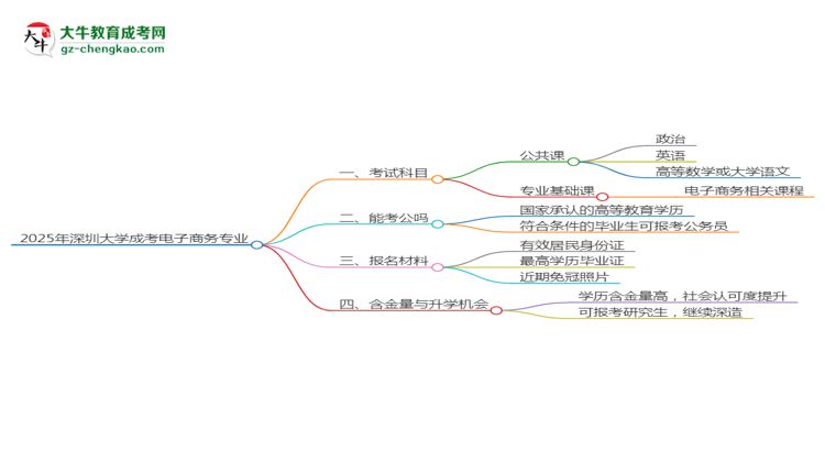 2025年深圳大學成考電子商務專業(yè)入學考試科目有哪些？思維導圖