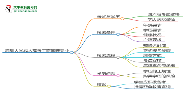 深圳大學2025年成考工商管理專業(yè)生可不可以考四六級？思維導圖