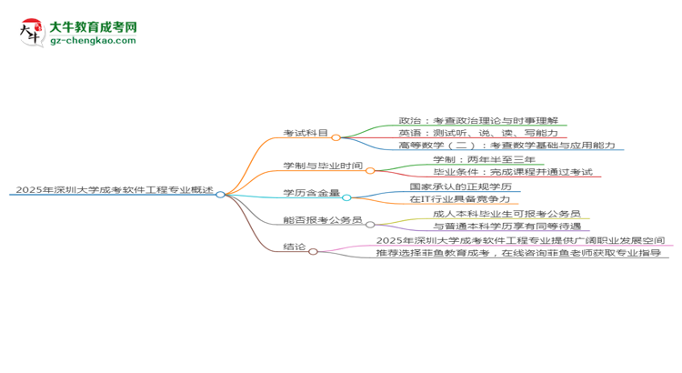 2025年深圳大學(xué)成考軟件工程專業(yè)入學(xué)考試科目有哪些？思維導(dǎo)圖