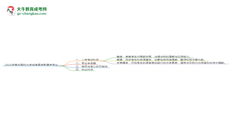 2025年南方醫(yī)科大學(xué)成考醫(yī)學(xué)影像學(xué)專業(yè)入學(xué)考試科目有哪些？思維導(dǎo)圖