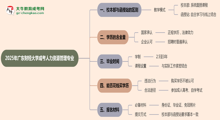 廣東財(cái)經(jīng)大學(xué)2025年成考人力資源管理專業(yè)校本部和函授站哪個(gè)更好？思維導(dǎo)圖
