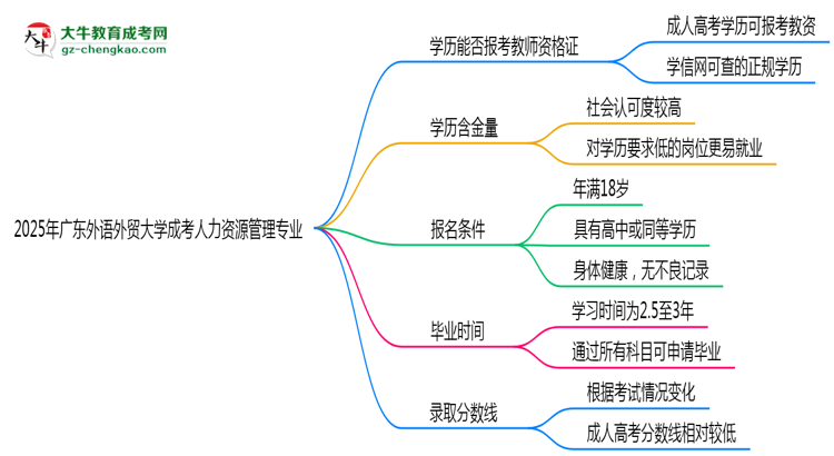2025年廣東外語外貿(mào)大學(xué)成考人力資源管理專業(yè)學(xué)歷能報考教資嗎？思維導(dǎo)圖