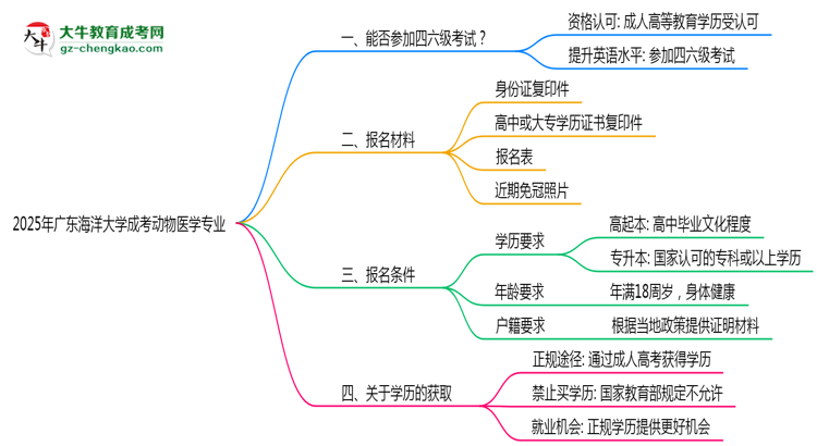 廣東海洋大學2025年成考動物醫(yī)學專業(yè)生可不可以考四六級？思維導圖