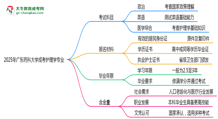 2025年廣東藥科大學(xué)成考護(hù)理學(xué)專業(yè)入學(xué)考試科目有哪些？思維導(dǎo)圖