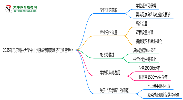 2025年電子科技大學(xué)中山學(xué)院成考國際經(jīng)濟與貿(mào)易專業(yè)能拿學(xué)位證嗎？思維導(dǎo)圖