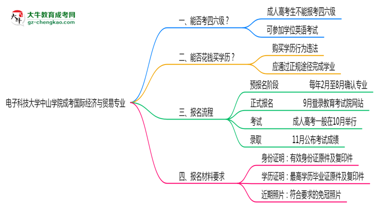 電子科技大學(xué)中山學(xué)院2025年成考國際經(jīng)濟(jì)與貿(mào)易專業(yè)生可不可以考四六級(jí)？思維導(dǎo)圖