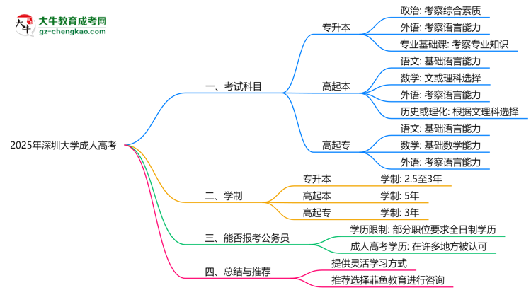 2025年深圳大學(xué)成人高考入學(xué)考試科目有哪些？思維導(dǎo)圖
