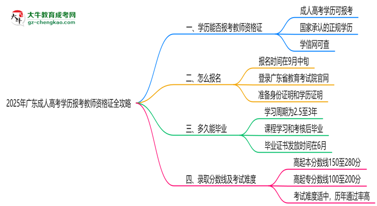 2025年廣東成人高考學歷報考教師資格證全攻略思維導(dǎo)圖