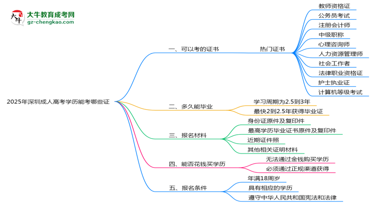 2025年深圳成人高考學(xué)歷能考哪些證？十大熱門證書(shū)盤點(diǎn)思維導(dǎo)圖