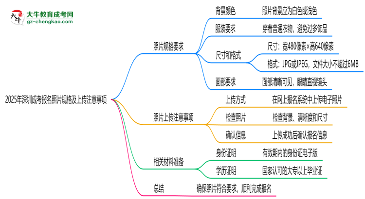 2025年深圳成考報名照片規(guī)格及上傳注意事項思維導(dǎo)圖
