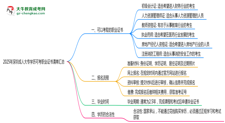 2025年深圳成人大專(zhuān)學(xué)歷可考職業(yè)證書(shū)清單匯總思維導(dǎo)圖