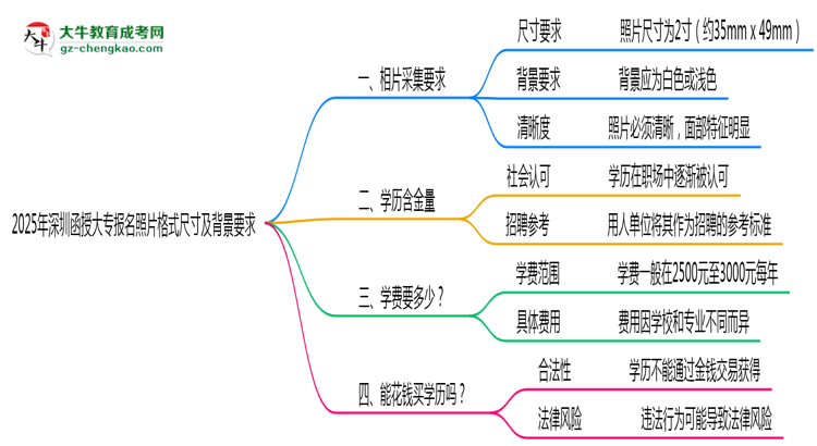 2025年深圳函授大專報名照片格式尺寸及背景要求思維導(dǎo)圖