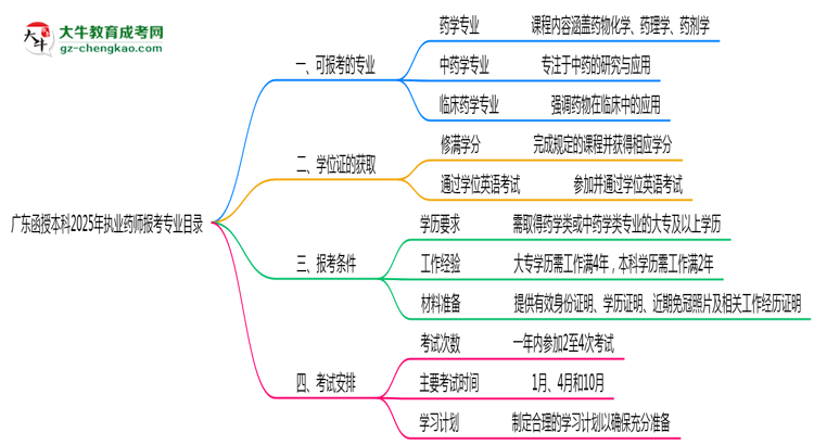 廣東函授本科2025年執(zhí)業(yè)藥師報(bào)考專業(yè)目錄思維導(dǎo)圖