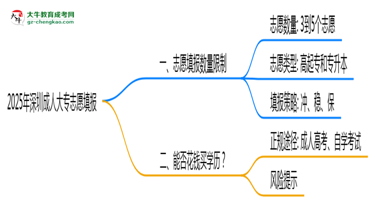 2025年深圳成人大專志愿填報(bào)數(shù)量限制與技巧思維導(dǎo)圖
