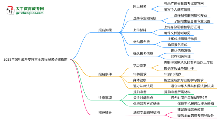2025年深圳成考專(zhuān)升本全流程報(bào)名步驟指南思維導(dǎo)圖