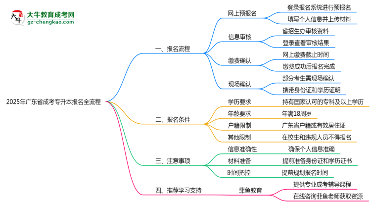 2025年廣東成考專升本網(wǎng)上報名全流程步驟解析思維導(dǎo)圖
