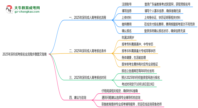 2025年深圳成考報名全流程步驟圖文指南思維導圖