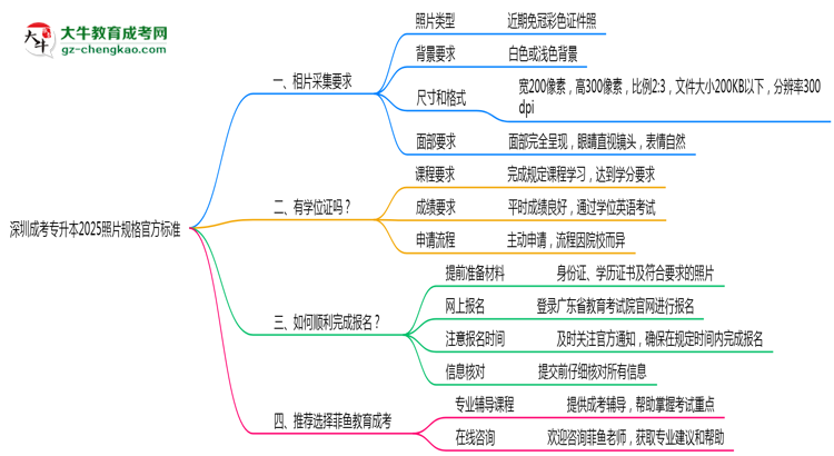 深圳成考專(zhuān)升本2025照片規(guī)格官方標(biāo)準(zhǔn)思維導(dǎo)圖